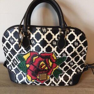 Dooney & Bourke Black White Satchel with Red Yellow Rose